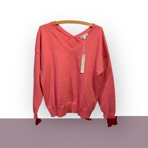 She + Sky V-Neck Pink Sweater - Size Large - Picture 1 of 7